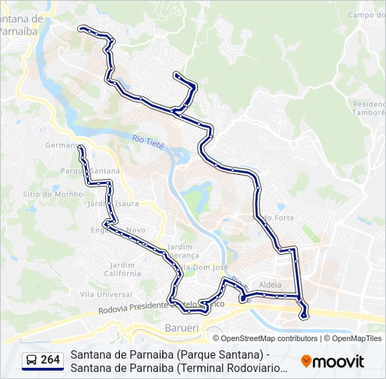 Mapa da linha 264 de ônibus