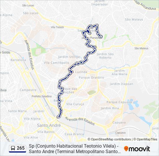 Mapa da linha 265 de ônibus