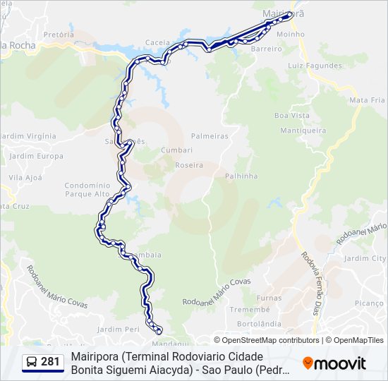 Mapa da linha 281 de ônibus