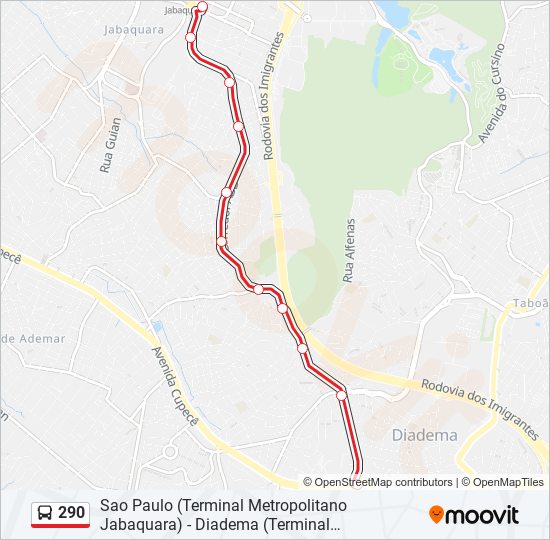 Mapa da linha 290 de ônibus