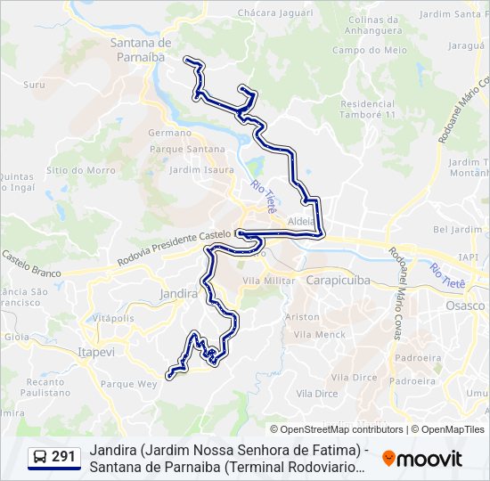 Mapa da linha 291 de ônibus