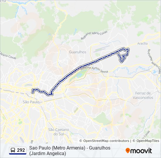 Mapa da linha 292 de ônibus