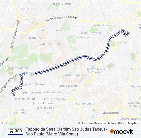 Mapa da linha 300 de ônibus