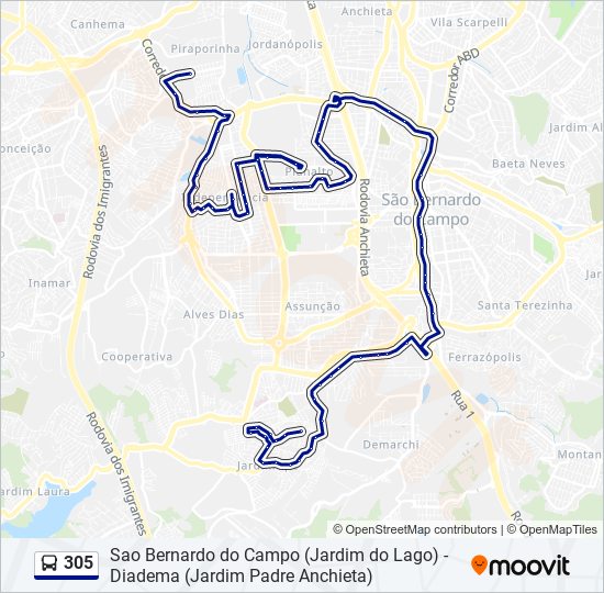 Mapa da linha 305 de ônibus