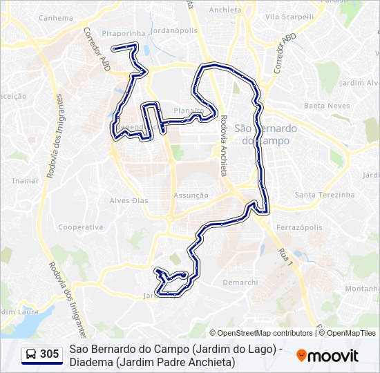 Mapa da linha 305 de ônibus