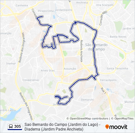 Mapa da linha 305 de ônibus