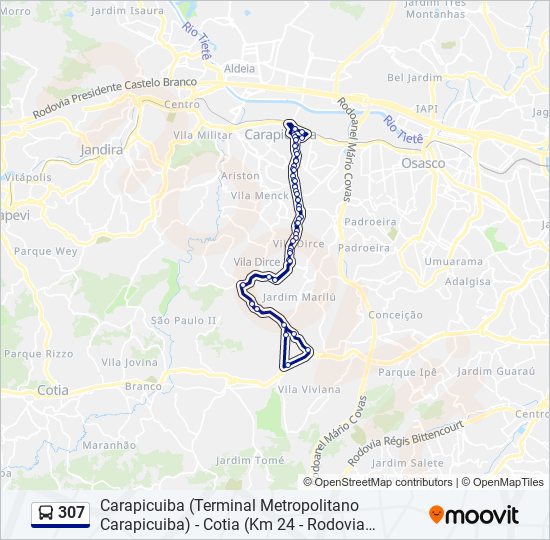 Rota da linha 307: horários, paradas e mapas - Cotia (Km 24 - Rodovia