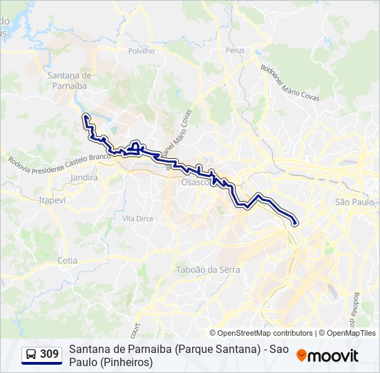 Mapa da linha 309 de ônibus