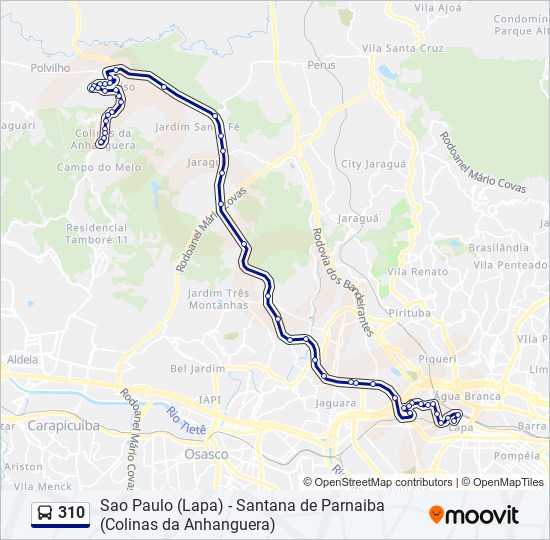 Mapa da linha 310 de ônibus