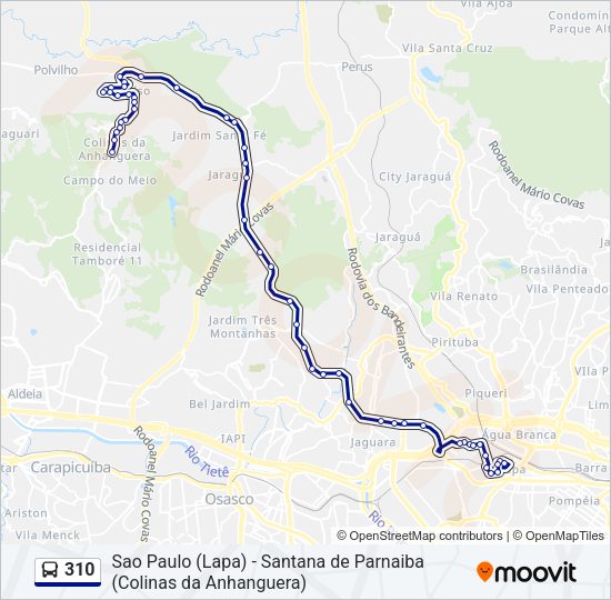 Mapa da linha 310 de ônibus
