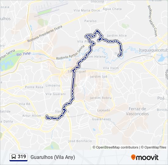 Mapa da linha 319 de ônibus