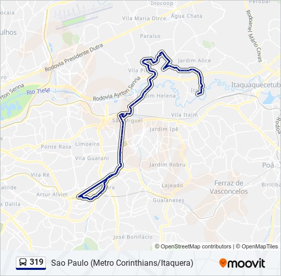 Mapa da linha 319 de ônibus