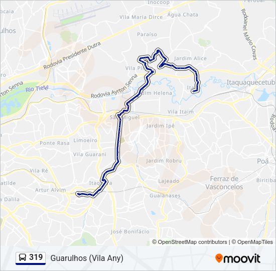 Mapa da linha 319 de ônibus
