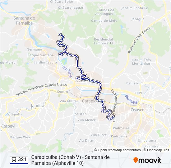 Mapa da linha 321 de ônibus