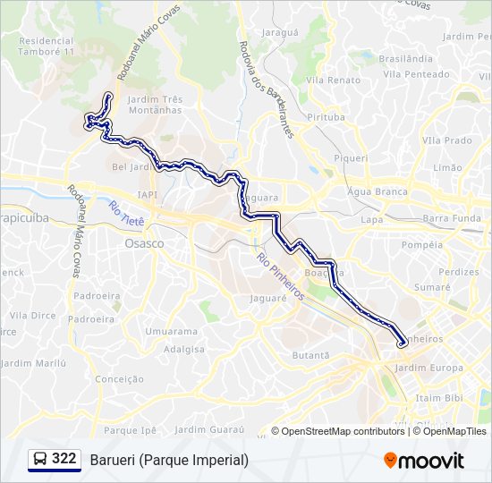 Mapa da linha 322 de ônibus