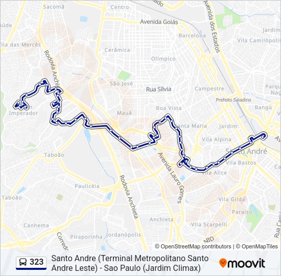 Mapa da linha 323 de ônibus