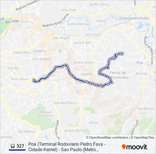 Mapa da linha 327 de ônibus