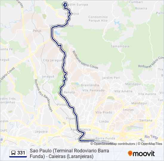 Mapa da linha 331 de ônibus