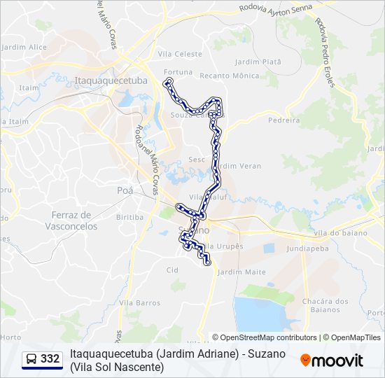 Mapa da linha 332 de ônibus