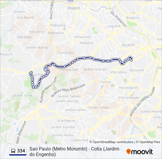 Mapa de 334 de autobús