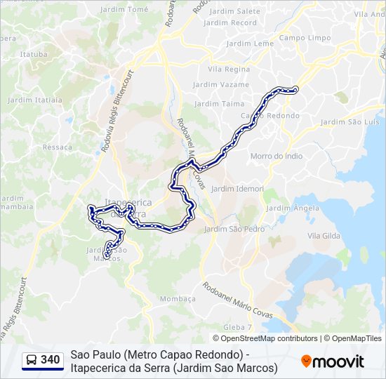 Mapa da linha 340 de ônibus