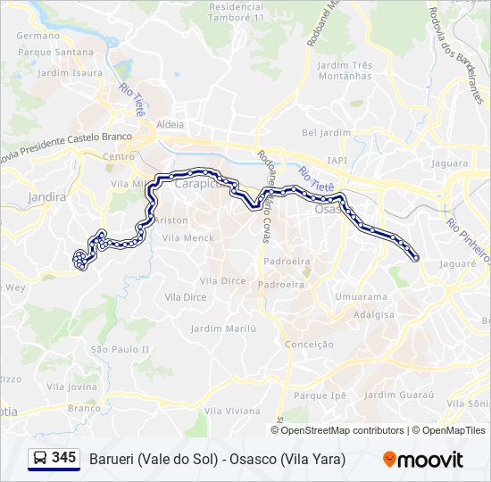 Mapa da linha 345 de ônibus