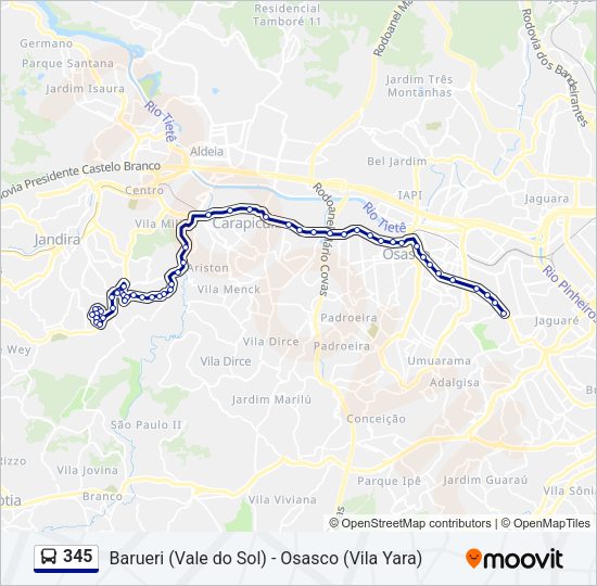 Mapa da linha 345 de ônibus