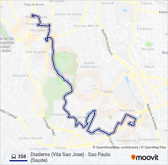 Mapa da linha 358 de ônibus