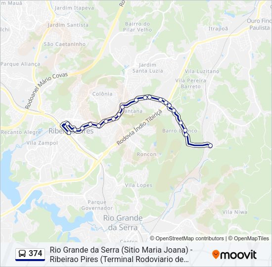 Mapa da linha 374 de ônibus