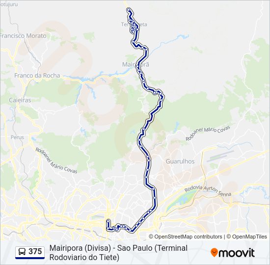 Mapa da linha 375 de ônibus