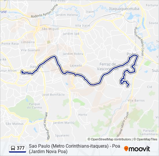 Mapa da linha 377 de ônibus