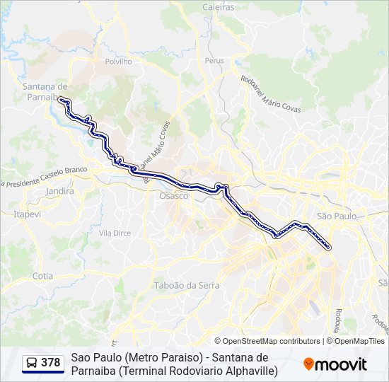 Mapa da linha 378 de ônibus