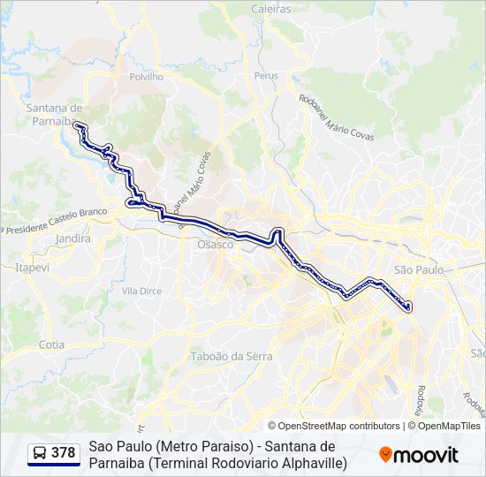 Mapa da linha 378 de ônibus