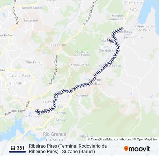 Mapa da linha 381 de ônibus