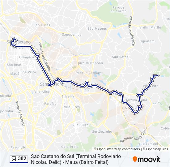 Mapa da linha 382 de ônibus