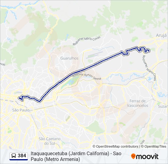 Mapa da linha 384 de ônibus