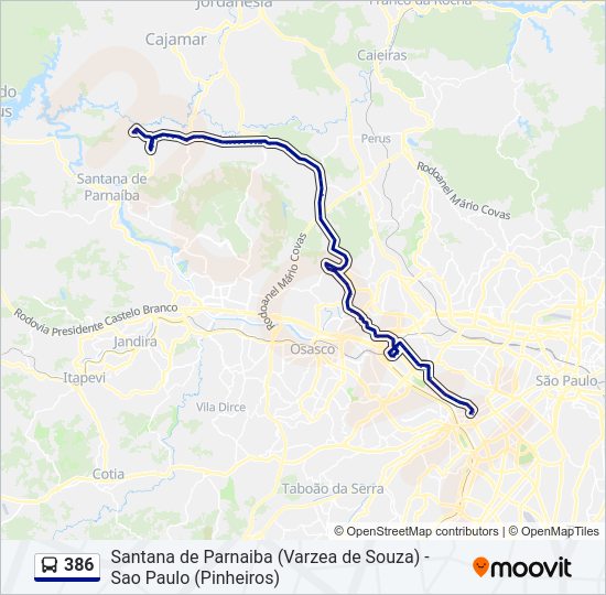 Mapa da linha 386 de ônibus