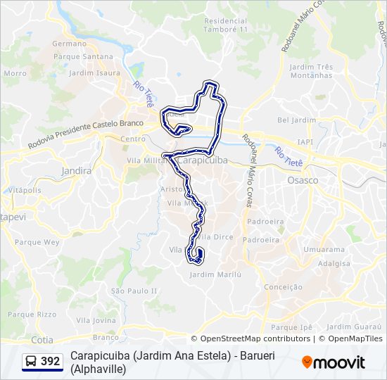 Mapa da linha 392 de ônibus