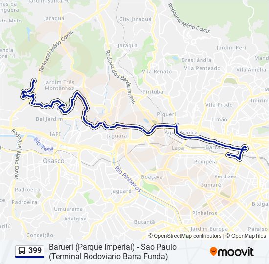 Mapa da linha 399 de ônibus