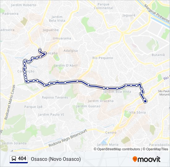 Mapa da linha 404 de ônibus