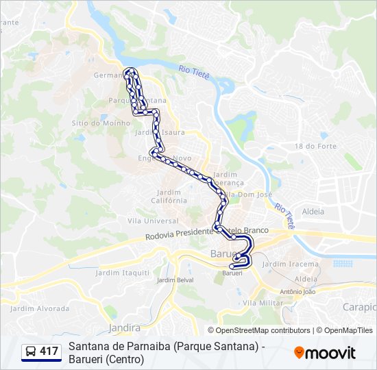 Mapa da linha 417 de ônibus