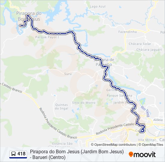 Mapa da linha 418 de ônibus