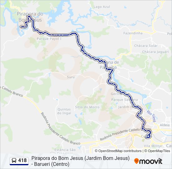 Mapa da linha 418 de ônibus