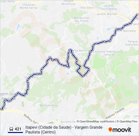 Mapa da linha 421 de ônibus