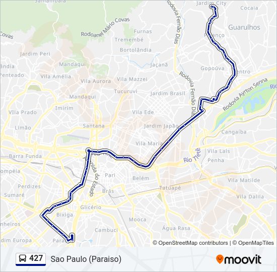 Mapa da linha 427 de ônibus