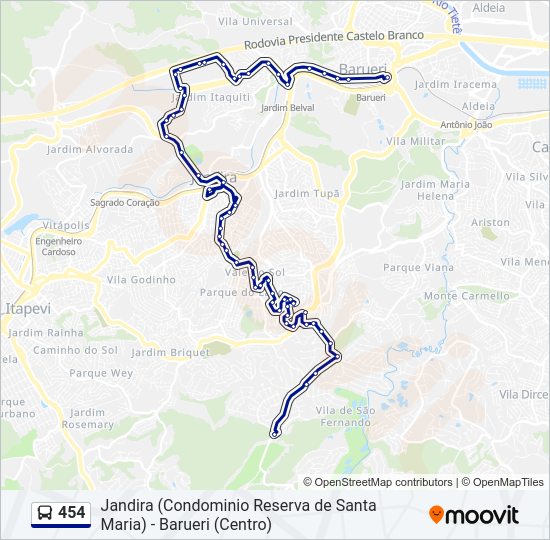 Mapa de 454 de autobús