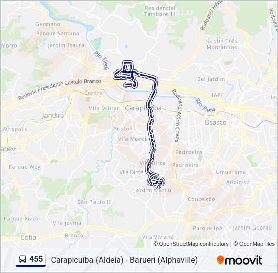 Mapa da linha 455 de ônibus
