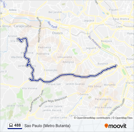 Mapa da linha 488 de ônibus