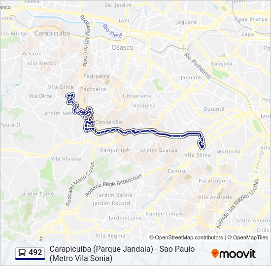 Mapa da linha 492 de ônibus