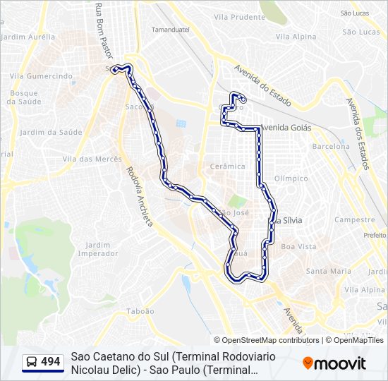 Mapa da linha 494 de ônibus